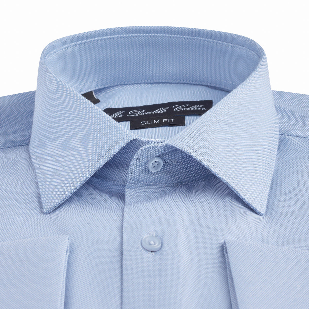 Mens Italian Double Cuff Formal Oxford Blue Shirt Slim Fit Include Metal  Cufflinks Long Sleeve